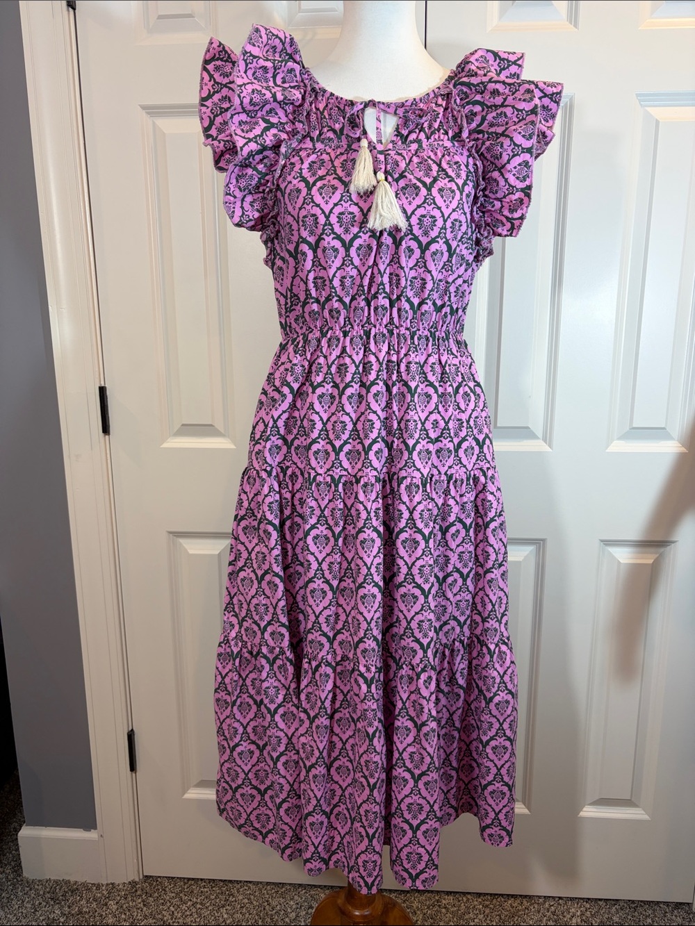 THML Printed Midi Dress with ruffle sleeve